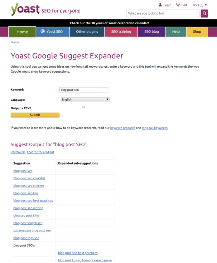 yoast google suggest expander