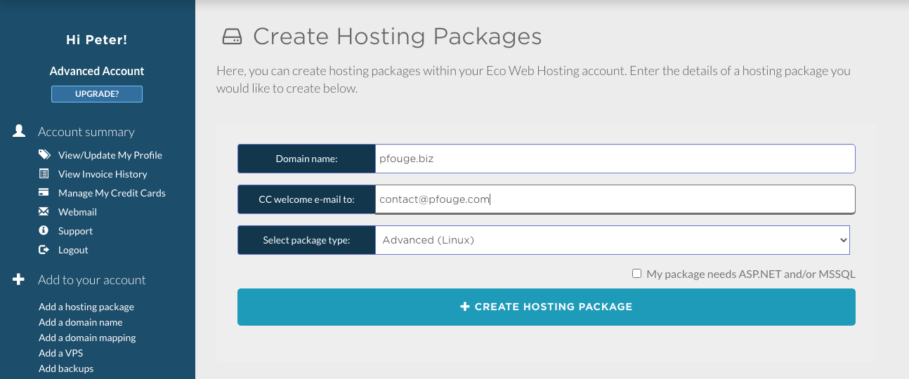 Create a hosting package