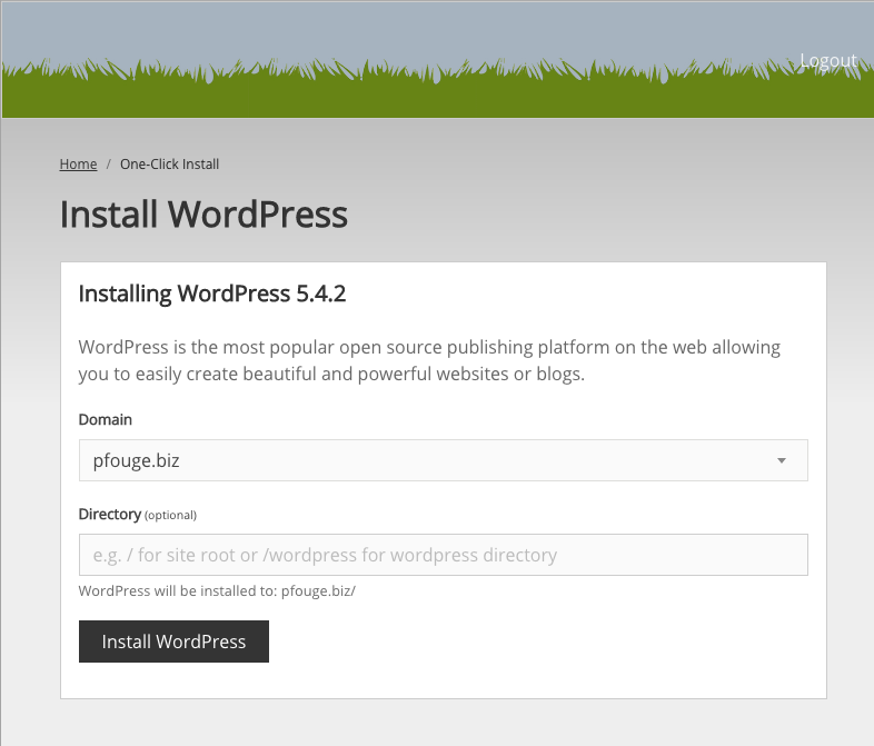 WordPress one click install